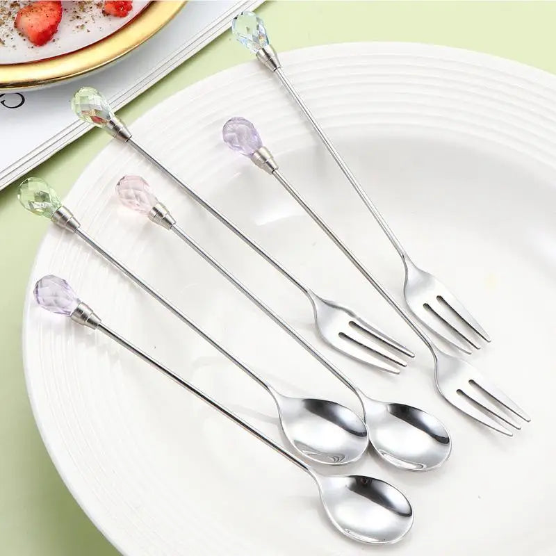 Dessert Ice Cream Coffee Cocktail Crystal Spoon Long Handle Teaspoon Qme