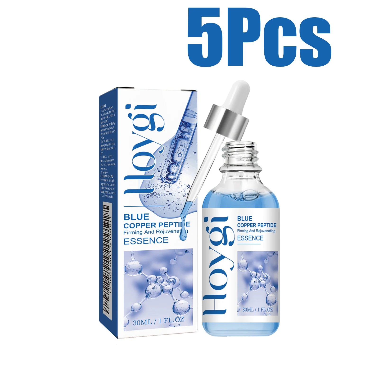 Blue Copper Peptide Firming Essence Skin Tightening Rejuvenating Hydrating Firming Face Serum Improves Texture Fast Absorbing Qme 5 x 30ml Boxed