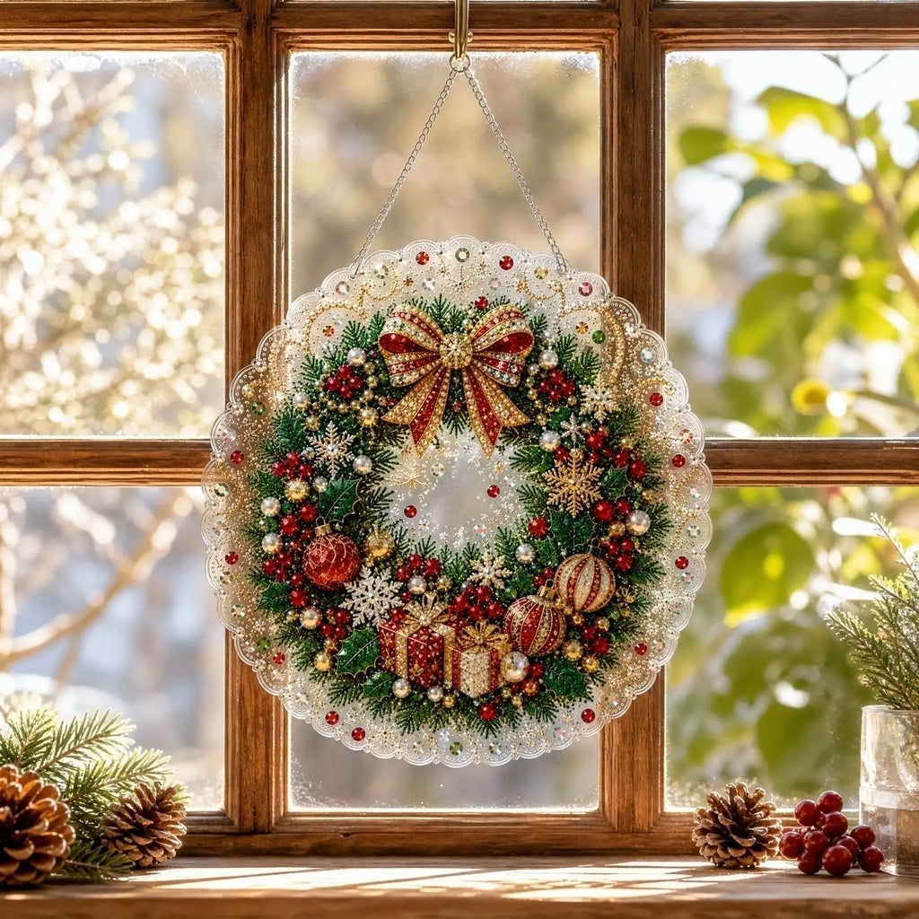Christmas Scene Pearl and Diamond Hanging Handmade Material Kit DIY Set for Holiday Home Store Decor Creative Gift Qme