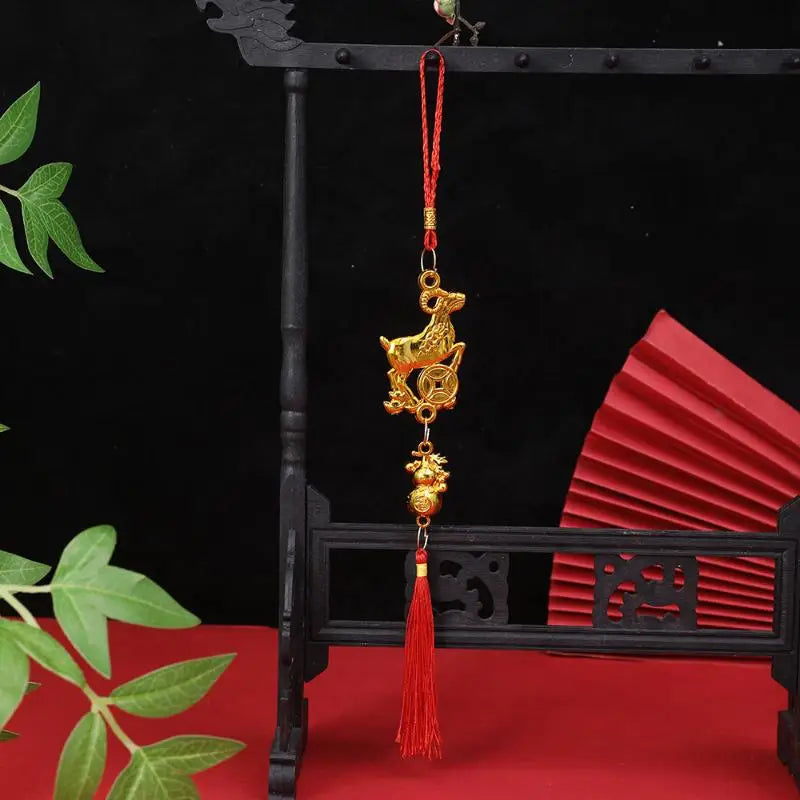 Chinese New Year 2027 Goat Hanging Ornaments Gold Lucky Design Red Tassels For Spring Festival Home Wall Decor Qme A15