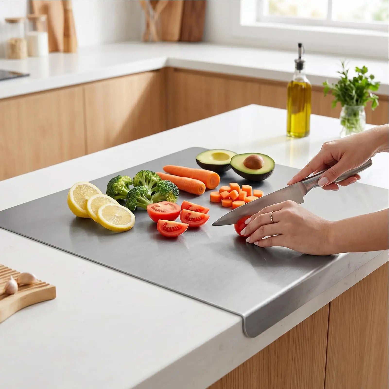 Stainless Steel Cutting Board Non-Slip Easy Clean Metal Cutting Board for Home Restaurant Counter Meal Prep Food Meat Vegetable Qme