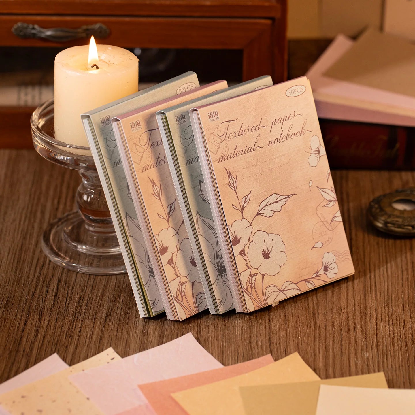 50 Sheets/Bag French Style Light Color Vintage Texture Paper for Scrapbooking DIY Gift Wrapping Card Making Art Craft Background Qme