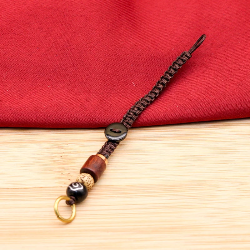 Lanyard Braided Rope Keychain DIY Xiangyun Keyring Sandalwood Pendant Qme 1PC
