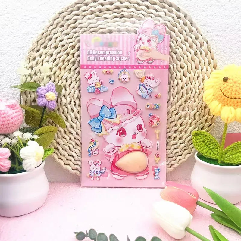 1PC Lovely Animal 3D Stereo Tummy Press Fun Stress Relief Sticker,Rabbit Panda for DIY Craft,Scrapbook,Phone Case Decor Qme