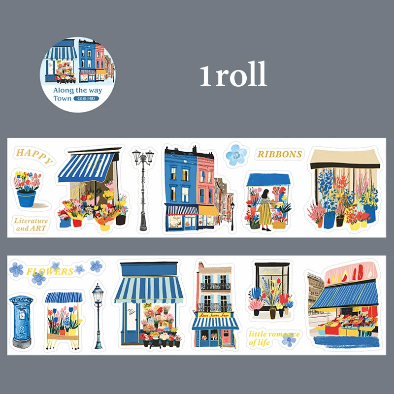 European Town Streetscape Washi Tape & Stickers, Vintage House Pattern, Base Tape for Junk Journal, DIY Collage Supplies Qme B