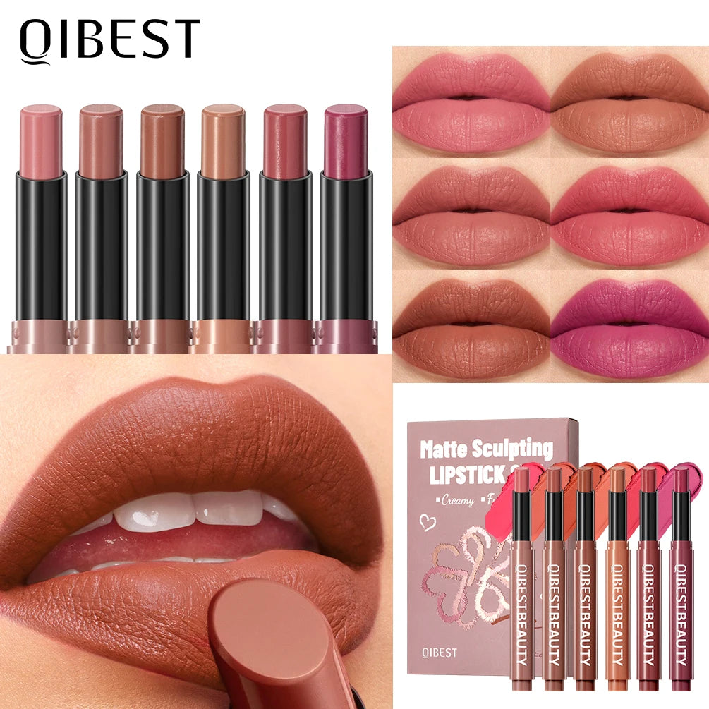 QIBEST Velet Matte Sculpting Lipstick Makeup Sets Long Lasting Moisturizing Lipstick Pen Nourishing Lip Stain Hydrating Lip Tint Qme