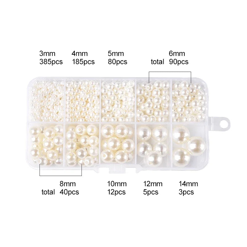 800pcs Artificial Faux Pearl Resin Beads Kit Round Pearl Beads Loose Bracelet Pearls With Hole For DIY Craft Necklaces Jewelry Qme Beige color
