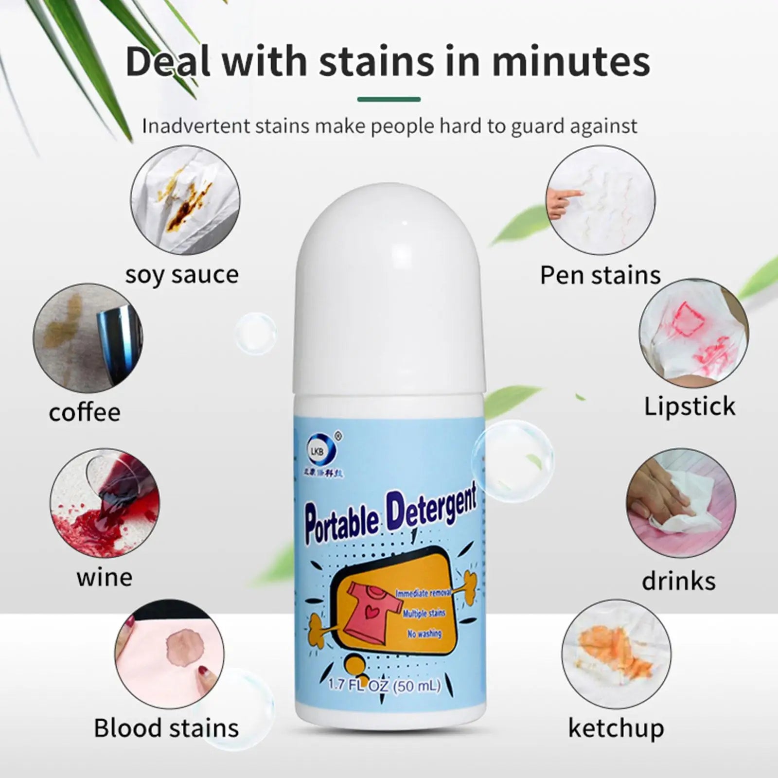 50ml Clothing Stain Removal Rolling Bead Portable Washing-Free Emergency Fast Clear Cleaner for Small Greasy Filth on T-Shirt Qme