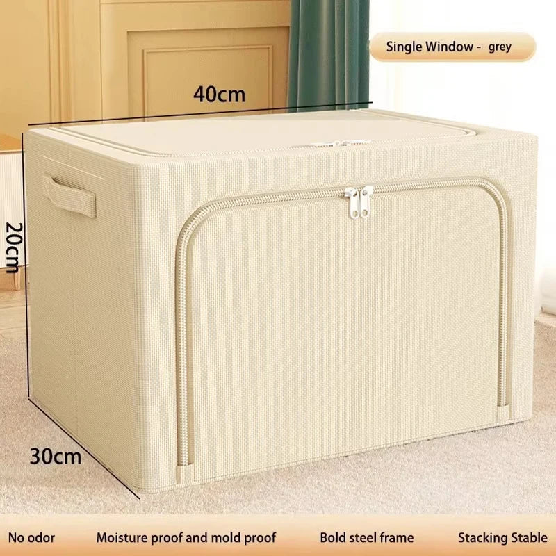 Large Capacity Household Oxford Cloth Clothes Storage Box Portable Bedroom Folding Quilt Storage and Organizing Box With Window Qme A 22L Beige