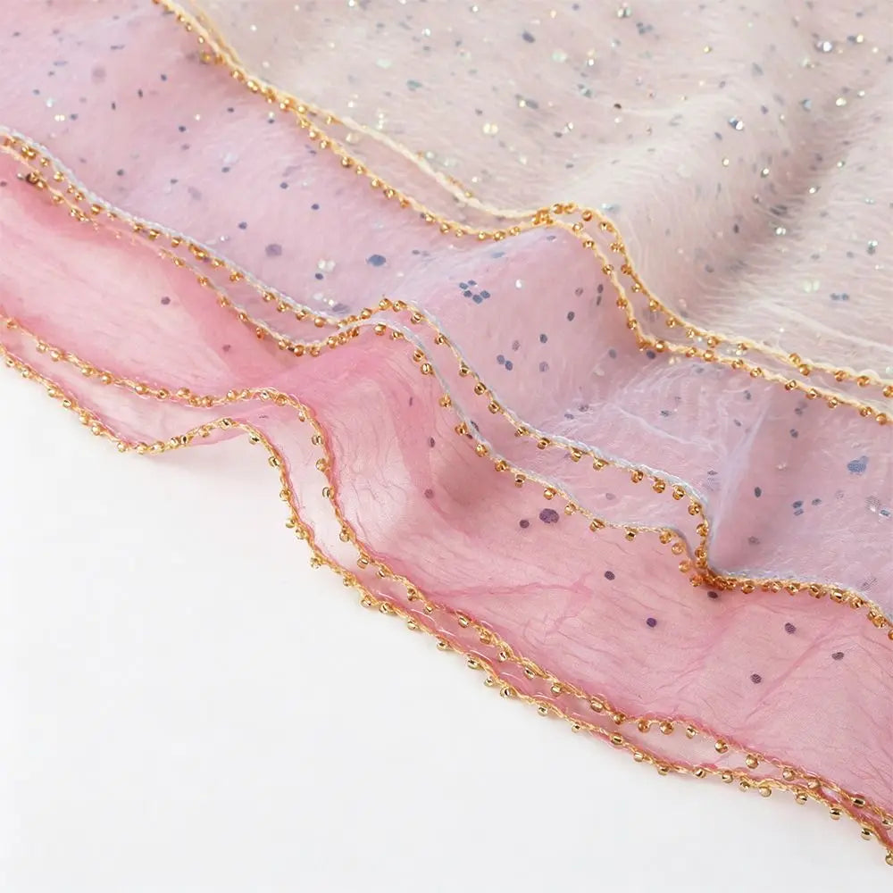 Sparkle Hotfix Rhinestone Square Scarf Sequin Thin Mesh Bandana Qme