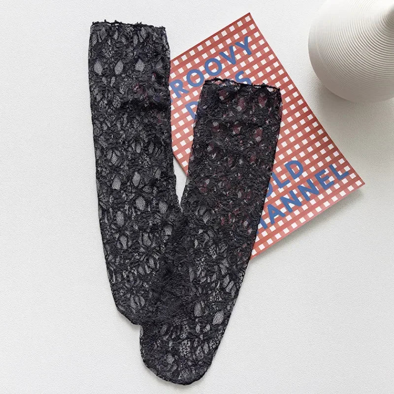 Women Kawaii Japanese Fashion Sock Retro Lace Floral Mesh Lolita Cute Qme black size eur 34-42
