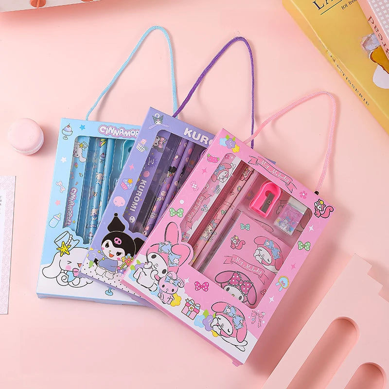 Hello Kitty Kuromi Stationery Set Student Birthday Gift Box Event Prizes: Ruler, Pencil, Eraser Qme