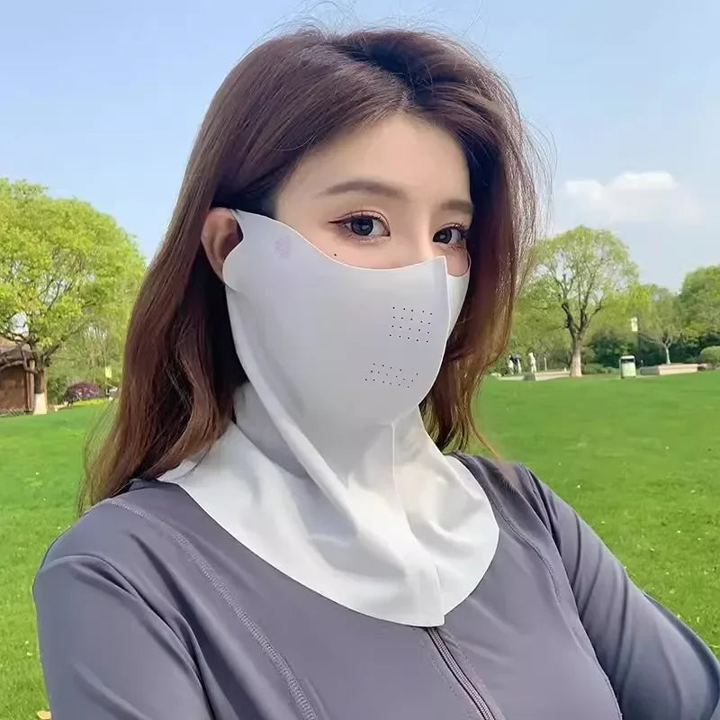 Women Summer UV Protection Neck Scarf Ice Silk Face Mask Cover Outdoor Wrap Cover Sports Cycling Sun Proof Sunscreen Dustproof Qme grey