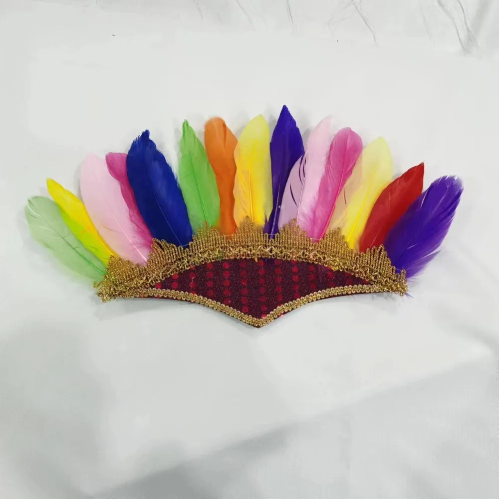 Fashion Adjustable Feather Headdress Head-mounted Colorful Chief Qme Colorful rose