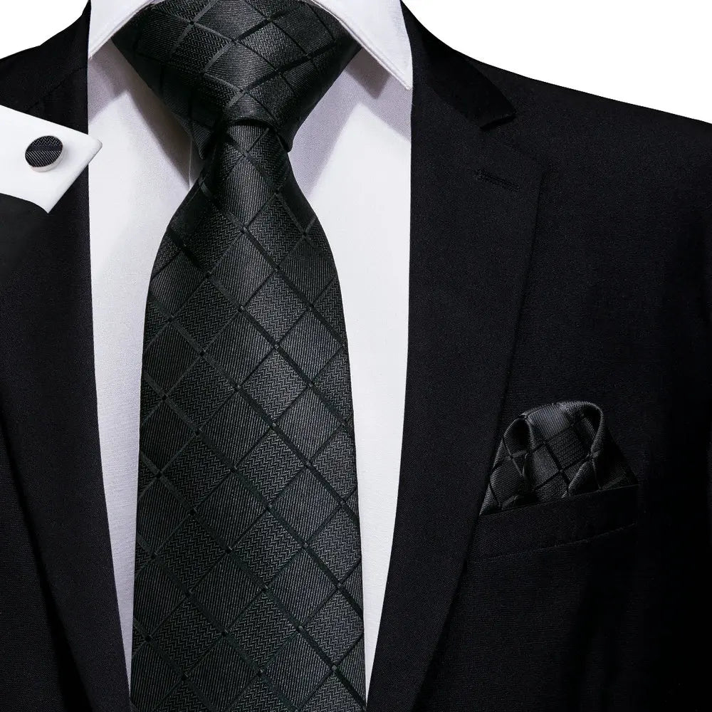 Hi-Tie Designer Mens Tie Luxury Handmade Geometric Necktie Silk Woven Tie Set For Men Business Wedding Neck Tie Square Cufflinks Qme SN-1758