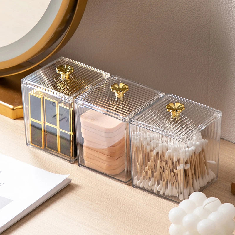 Cotton Puff Storage Box Cosmetic Makeup Organizer Bathroom Jar Swab Qme