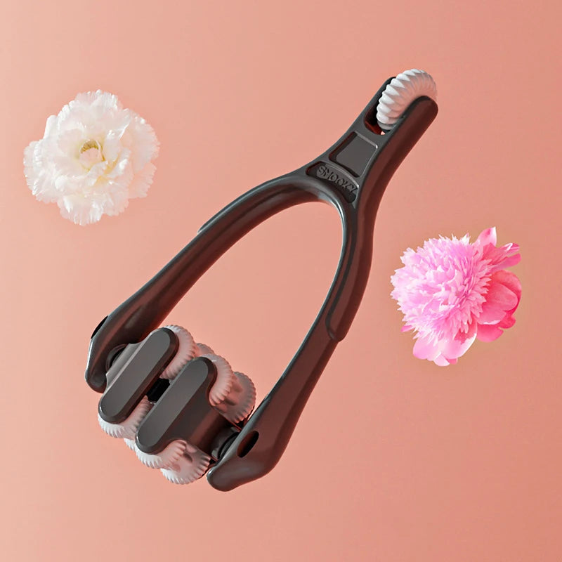 Portable Finger Joints Massager Elastic Handle Dual-row Roller Design Qme Black