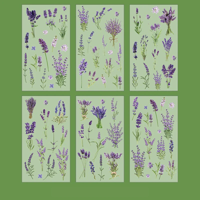 6 Pcs Journal Stickers, Plant and Flower Stickers,PET Waterproof Transparent Floral Patterns,DIY Photo Album Decoration Stickers Qme Lavender