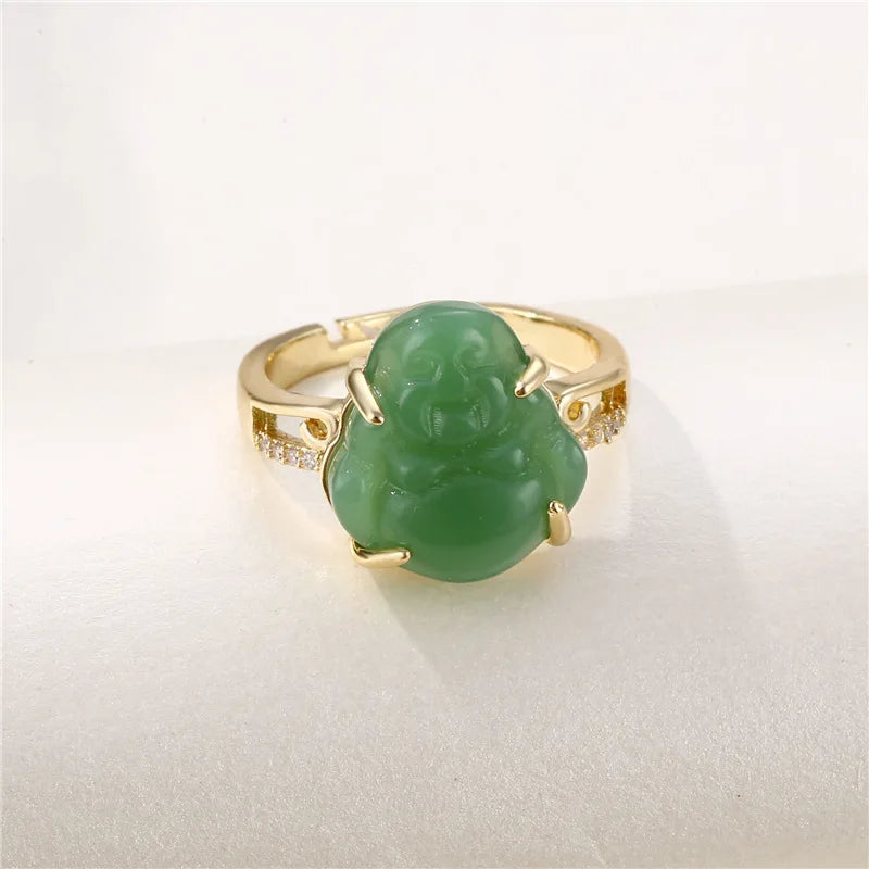Maitreya Buddha Natural Jade Ring Tunable Religious Blessing Ring for Men and Women Buddhist Fashion Jewelry Accessories Gifts Qme