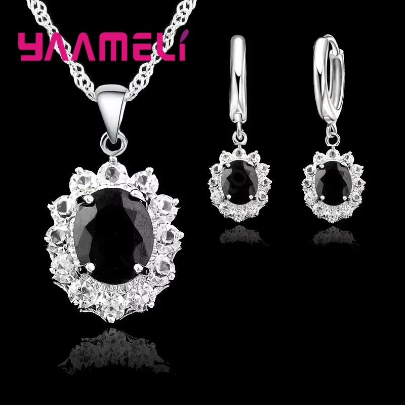 Elegant Princess Wedding Engagement Necklace Earrings Jewelry Sets 925 Sterling Silver Color Cubic Zirconia Crystal Gifts Qme