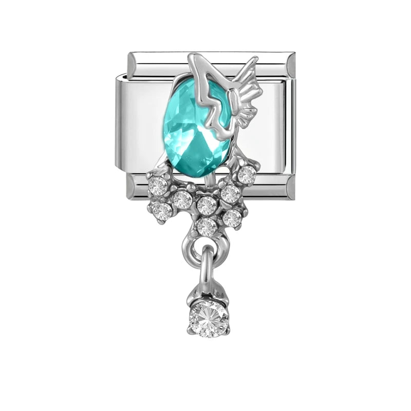 Shiny Colorful Heart Cats Bowknot Flower Zircon Water Drop Italian Charm Links Fit 9mm Stainless Steel Bracelet Women DIY Making Qme Style 1