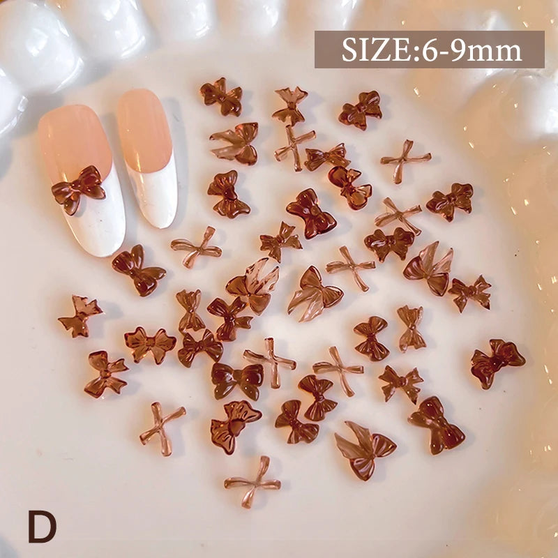 Mix Colorful Cute Bow Ribbon Resin Nail Art Decorations 3D Butterfly Qme D