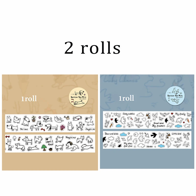 Abstract Line Sketch Pet Washi Tape, Ideal for Junk Journal Decoration, Polaroid Embellishment Qme 2 rolls-B