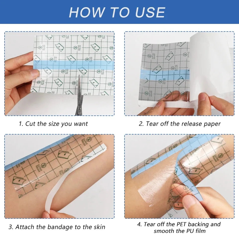 One Roll 5M Waterproof PU Bandages Disposable Transparent Stretchable Adhesive Bandages Protect Your Tattoos And Showers Qme
