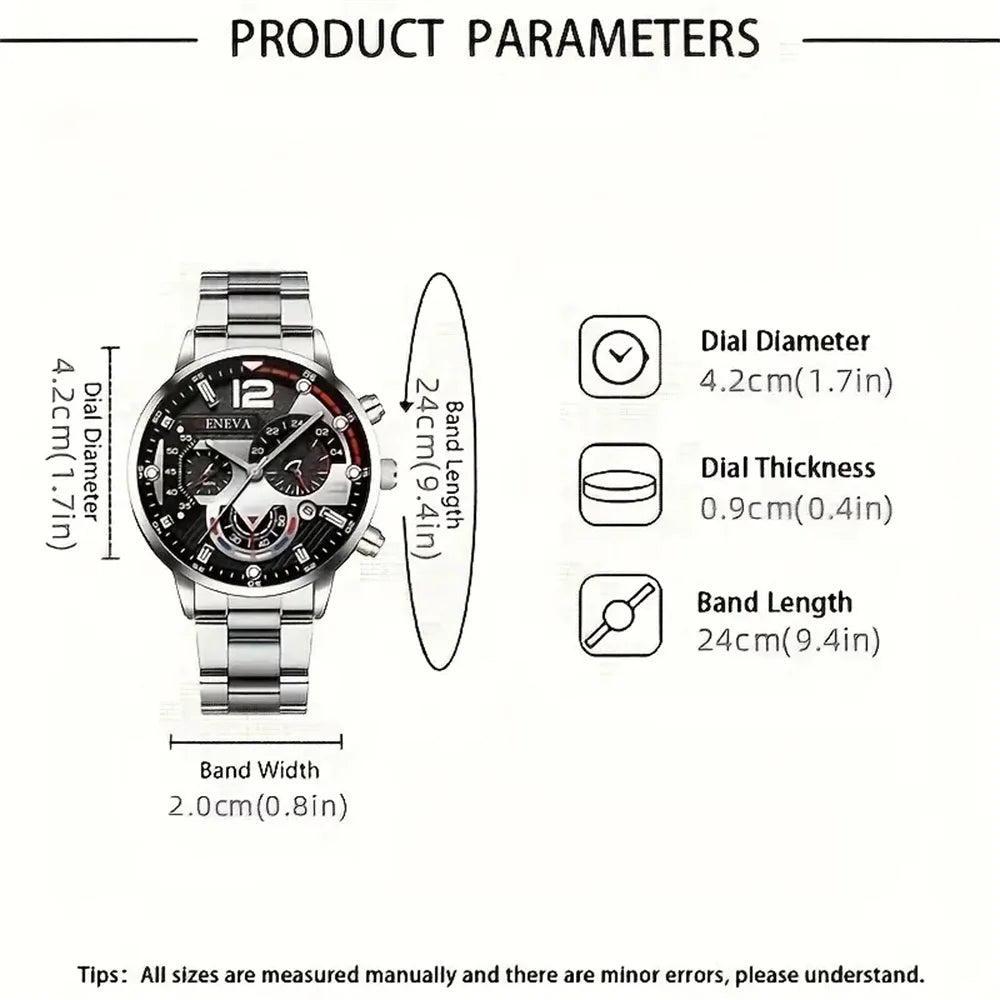 Fashion Mens Watches Luxury Stainless Steel Quartz Wrist Watch Calendar Luminous Men Business Casual with Male Sports Bracelet Qme