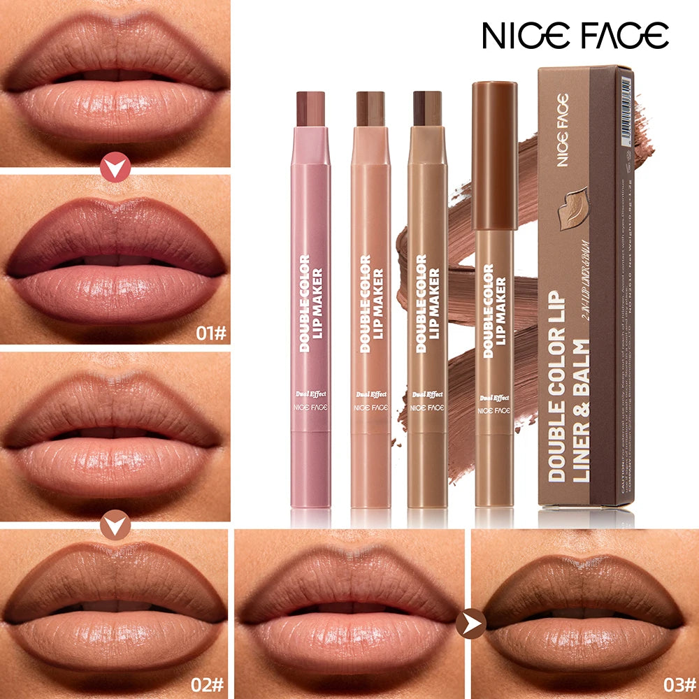 Double Color Lip Liner&Lipstick Pen Makeup Mist Matte Contour Tint Lipstick Pencil 2 In 1 Nude Brown Lipliner Pen Balm Cosmetic Qme