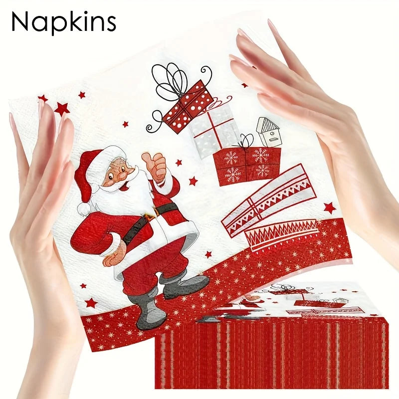 20/40 Christmas Party Napkins - Santa, Heavy Duty Disposable Dinner Napkins for Christmas Parties, Office or Gifts - Holiday Tab Qme