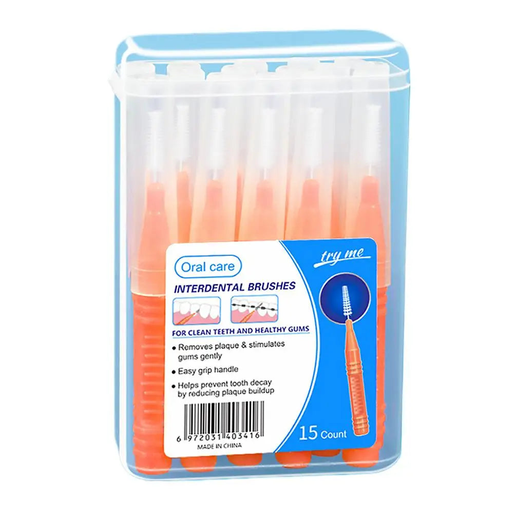 15 Pieces For Clean Tooth Brush Box Interdental Brush Gap Braces Gap Straight Orthodontic Interdental Brush Easy Use Qme Orange China