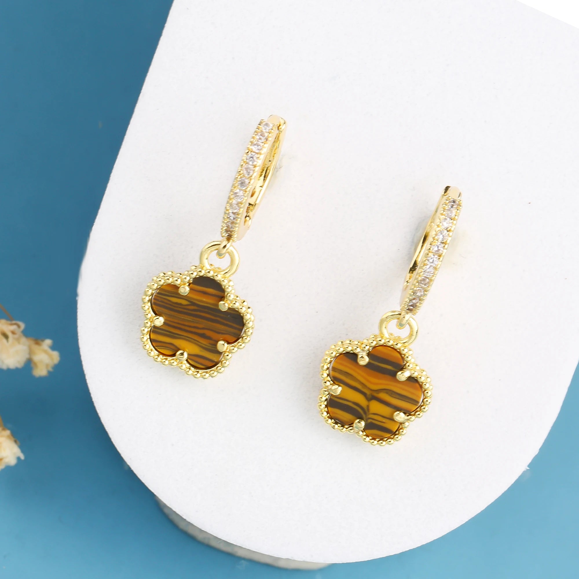 New Trend 10 Colors Hot Sale Five Leaf Flower Stone Drop Earrings Luxury for Women's Party Ears Jewelry Accessories Clover Qme Color 9