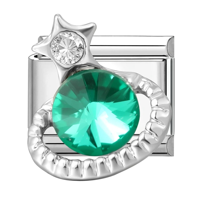Trendy Green Emerald Inlay Zircon Shiny Italian Charm Link Fit 9mm Stainless Steel Bracelet DIY Making Men Women Jewelry Gifts Qme Style 3