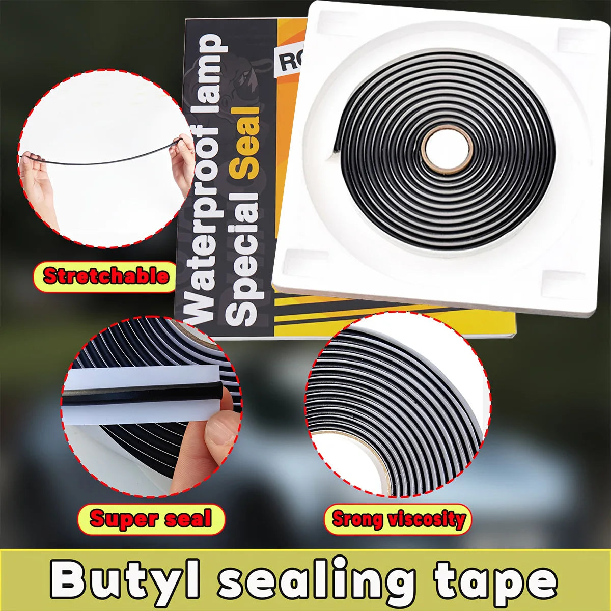 Car Headlight Sealant Seal Snake Butyl Rubber Glue Reseal HID Headlamps Taillight Shield Waterproof Tape for Automotive Lighting Qme