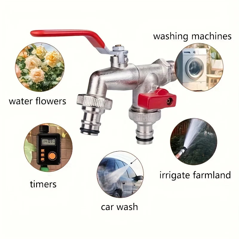 1Pc dual socket garden water pipe faucet, universal threaded multi-component outdoor faucet, compatible with sprinklers and wate Qme