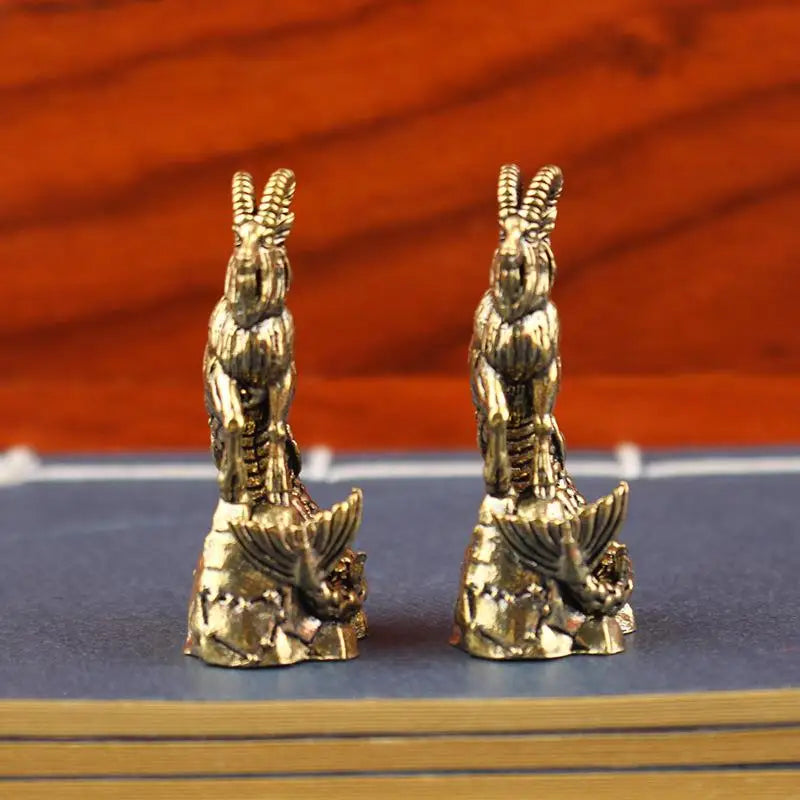 Home Office Decor Luck Ornament Capricorn Brass Statue Goat Body Fish Qme