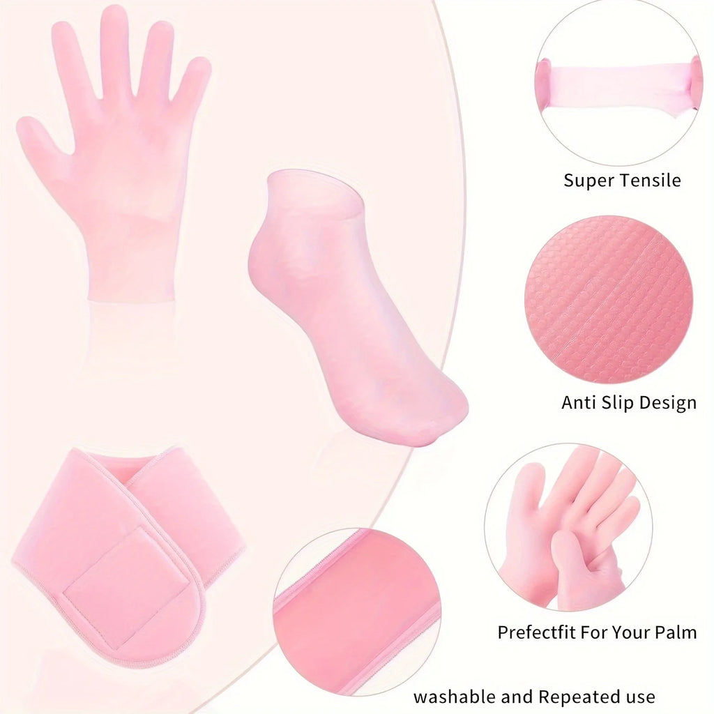 Reusable Silicone Moisturizing Gloves Socks Set Spa Gel Hand Foot Care Kit Washable for Dry Cracked Skin Repair Night Sleep Spa Qme