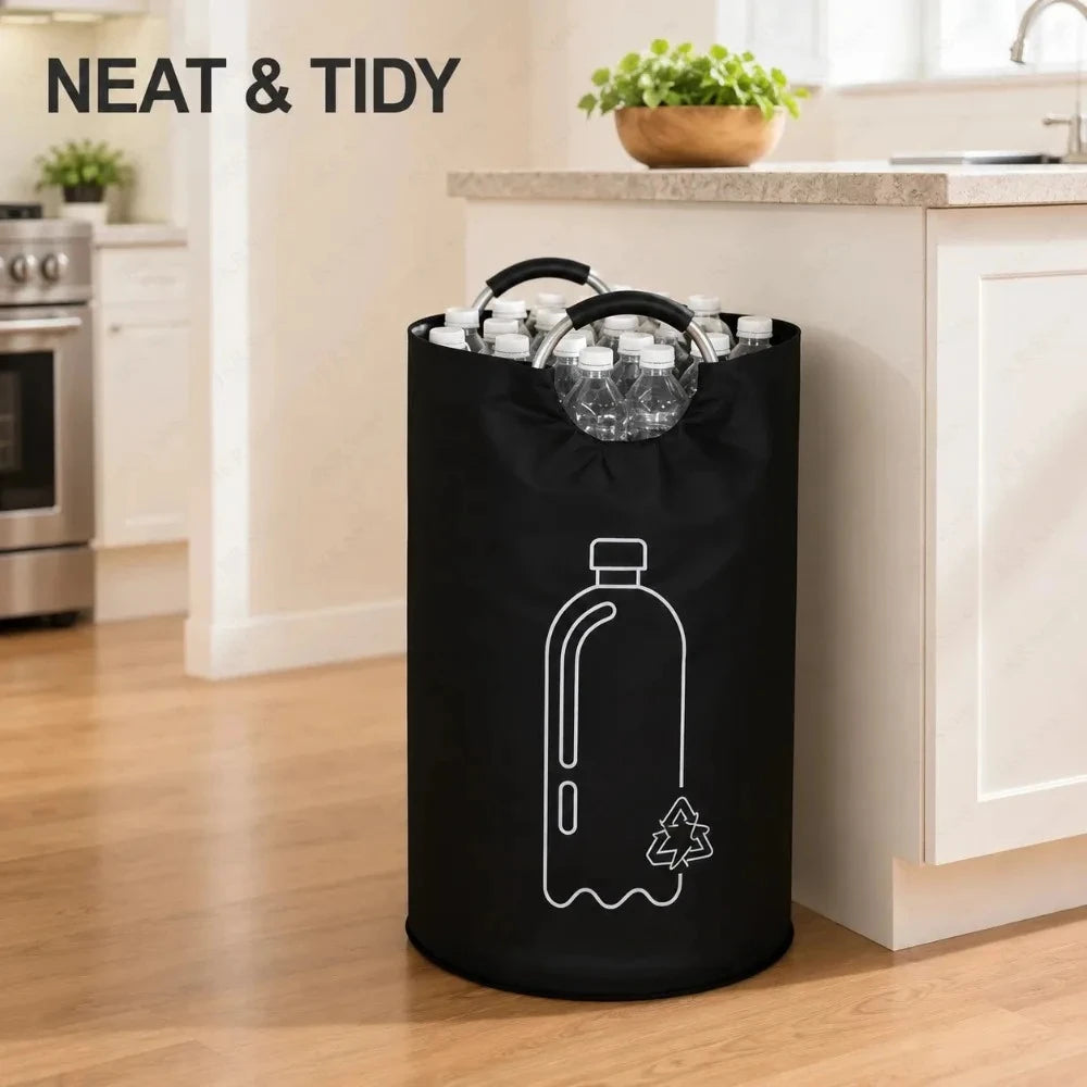 Foldable 82L Waste Recycling Basket Aluminum Carry Handle Large Empty Bottle Storage Bag For Kitchen Laundry Space Organizing Qme