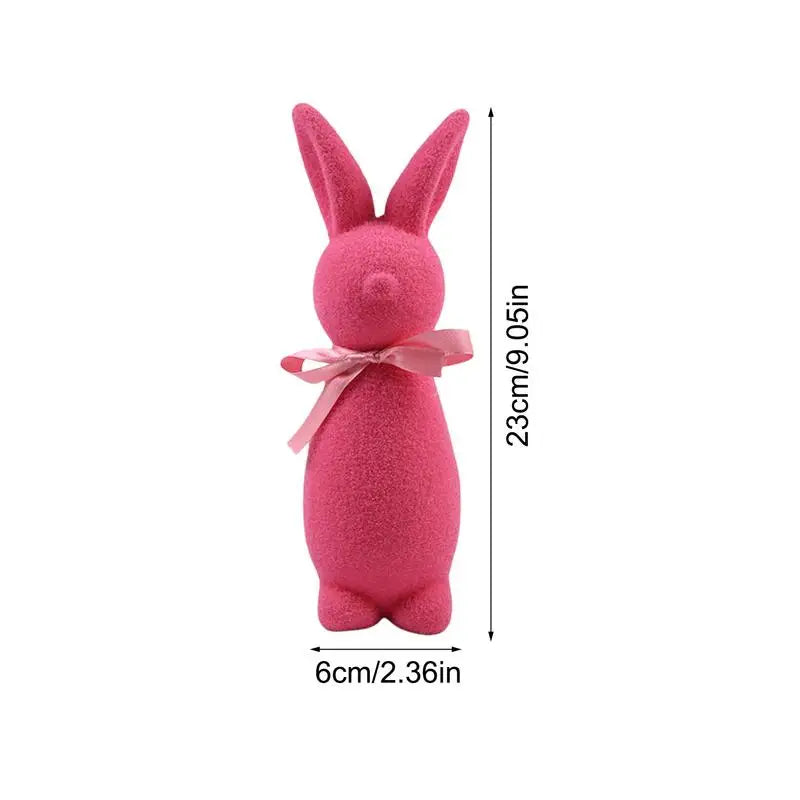 Easter Bunny Flocked Small Decorative Standing Rabbit Statues Bow Tie Qme