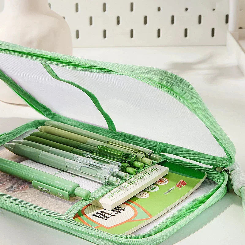 A4 Stationery Storage Bag Double-layer Mesh Zipper Large Capacity Qme