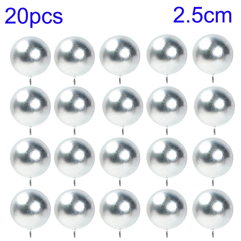 20Pcs Cake Topper Gold Silver Ball Happy Birthday Cake Topper DIY Cupcake Flag Wedding Christmas Ball Decor Birthday Decoration Qme 20pcs-Silver-2.5cm