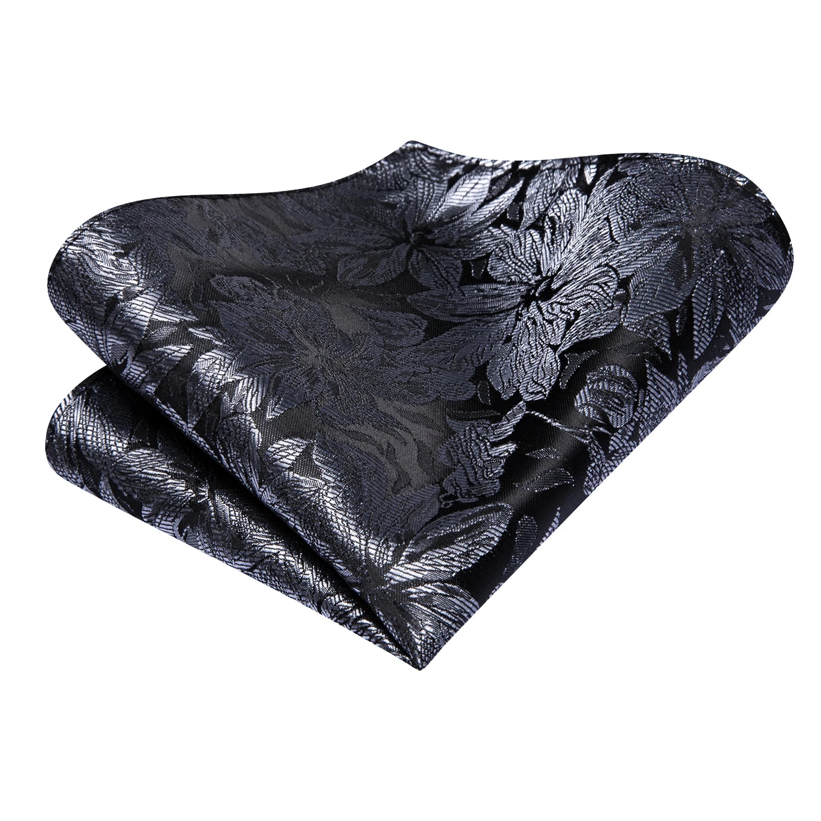 Hi-tie Fashion Black Grey Floral Mens Elegant Tie Handkerchief Qme