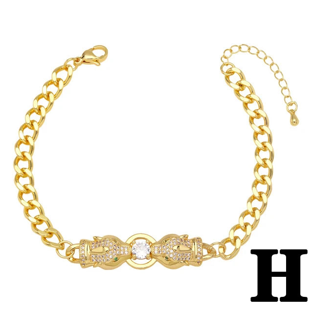 New Hot Punk Hip Hop Personality Leopard Head Bracelet Men and Women Cool Zircon Gold Plated Cuban Chain Wholesale Qme H