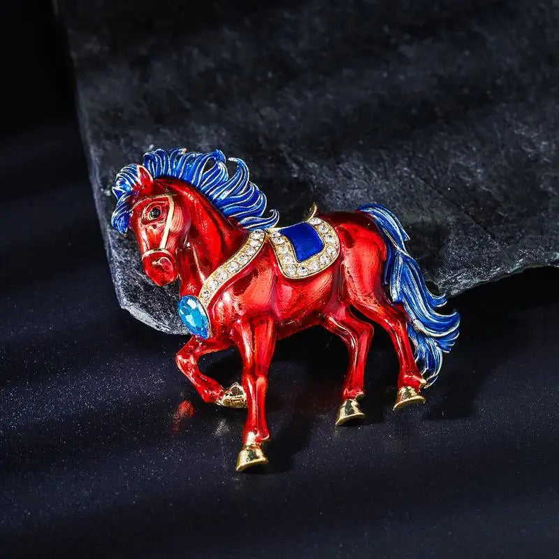Exquisite Rhinestone Running Horse Brooches Women Men 4-color Enamel Qme