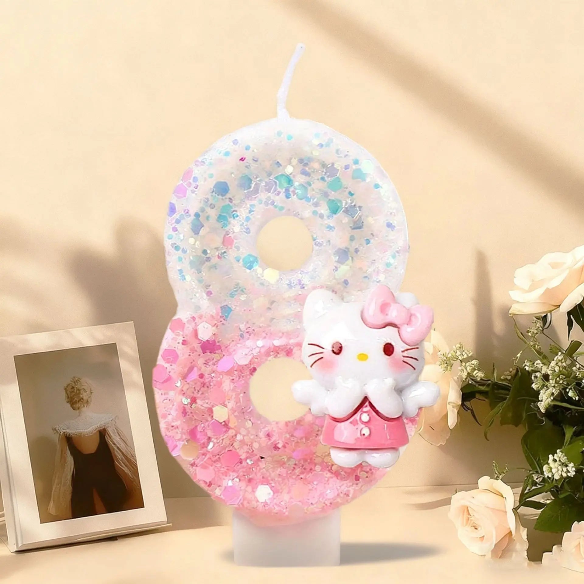 Hello Kitty Birthday Candles Cute Pink Cake Decorative Number Candles Mood Lighting Qme 8