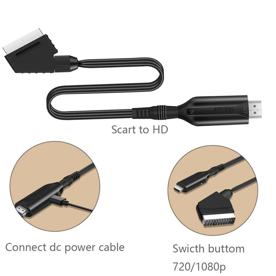Scart to hdmi-Compatible Cable Converter Professional Video Audio Adapter for HD TV DVD Game Accessories Qme