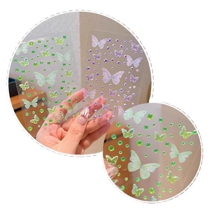 1Sheet Sparkling Butterfly Face Gems Dazzling Rhinestone Tattoos Stickers Eye & Facial 3D Fairy Gold Butterfly Stage Makeup Qme