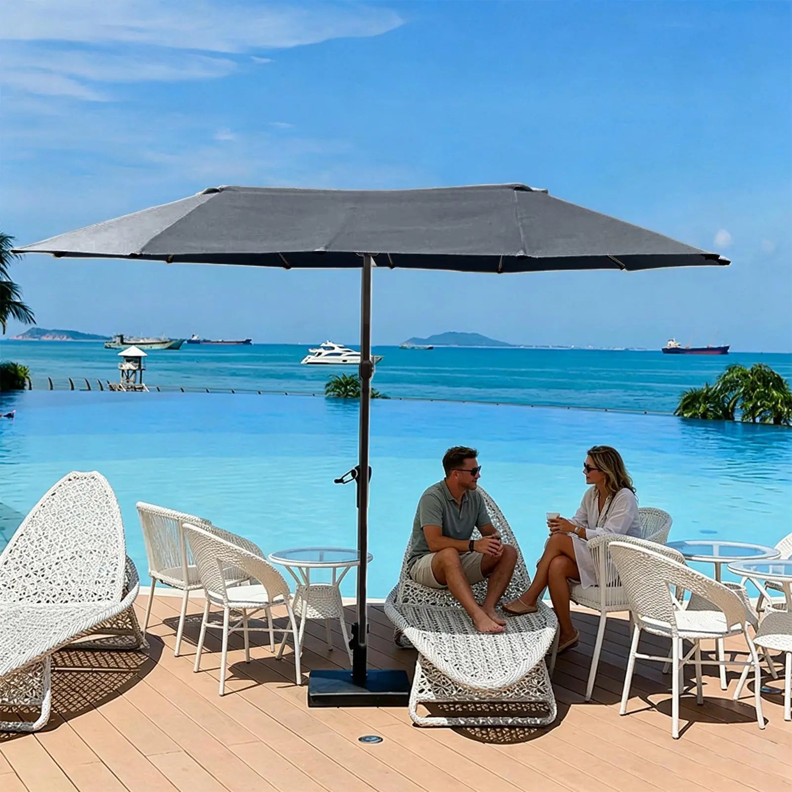 Replacement Umbrella Canopy 8.86ft 12 Ribs Waterproof Double Sided Triple Parasol Cover Umbrella Fabric Replacement For Backyard Qme