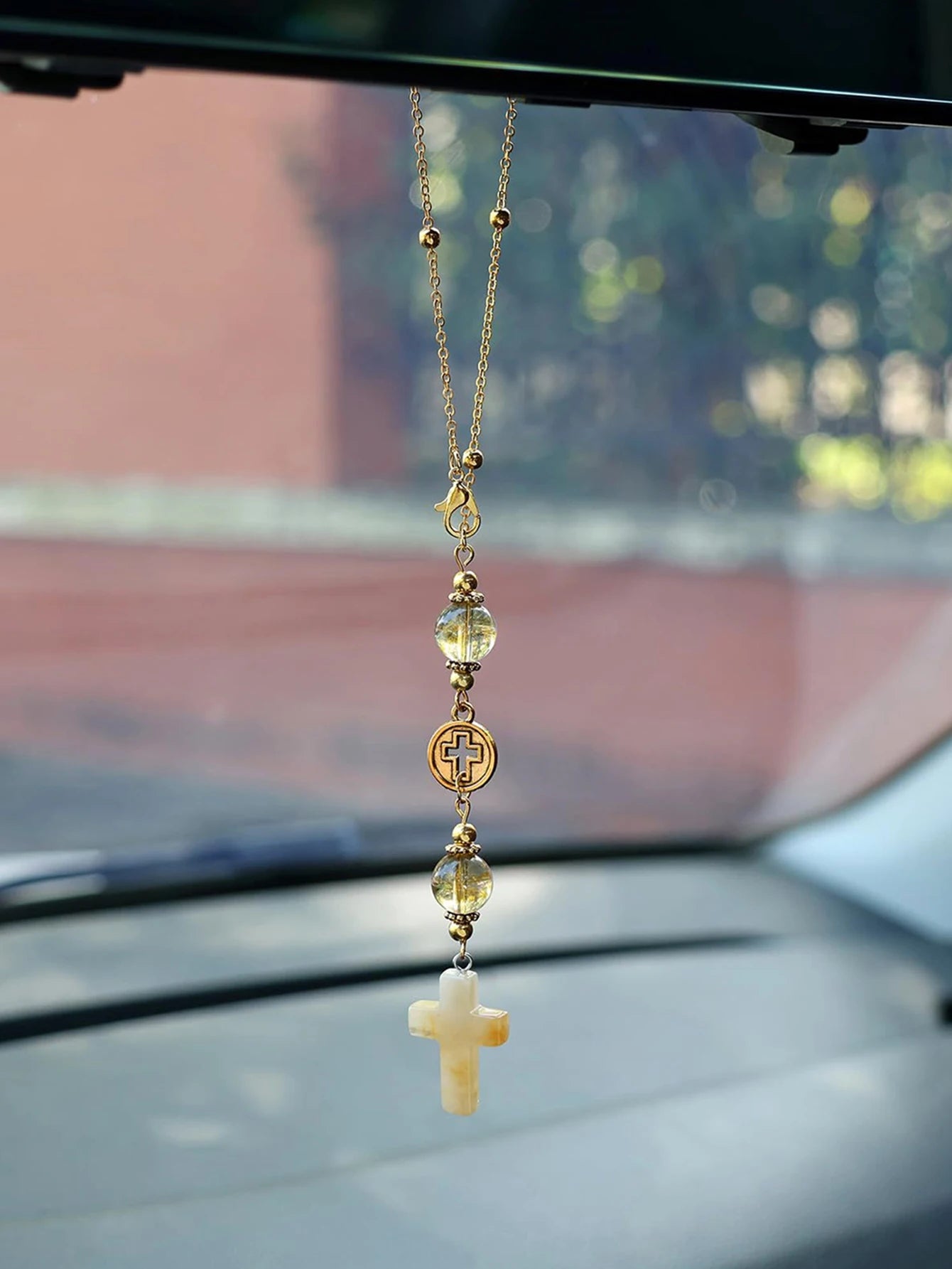 Natural Crystal Cross Car Rearview Mirror Decoration Heart-shaped Qme